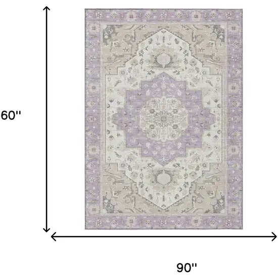 Lavender And Orange Oriental Washable Indoor Outdoor Area Rug Photo 9