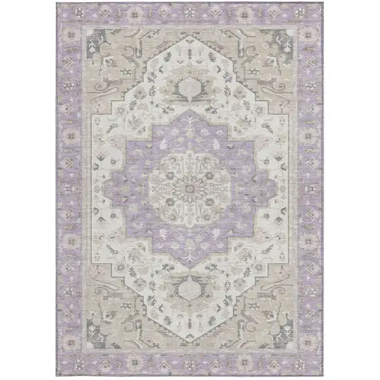 Lavender And Orange Oriental Washable Indoor Outdoor Area Rug Photo 4