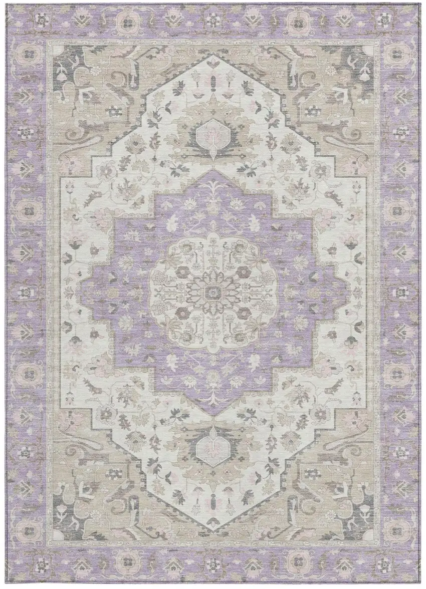 Lavender And Orange Oriental Washable Indoor Outdoor Area Rug Photo 4
