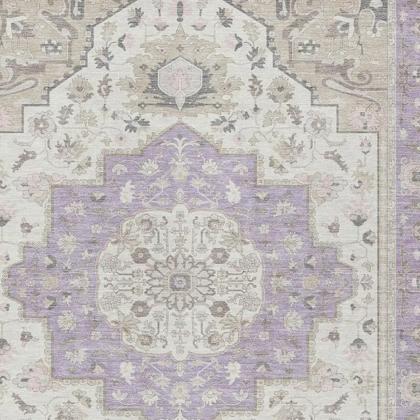 Lavender And Orange Oriental Washable Indoor Outdoor Area Rug Photo 3