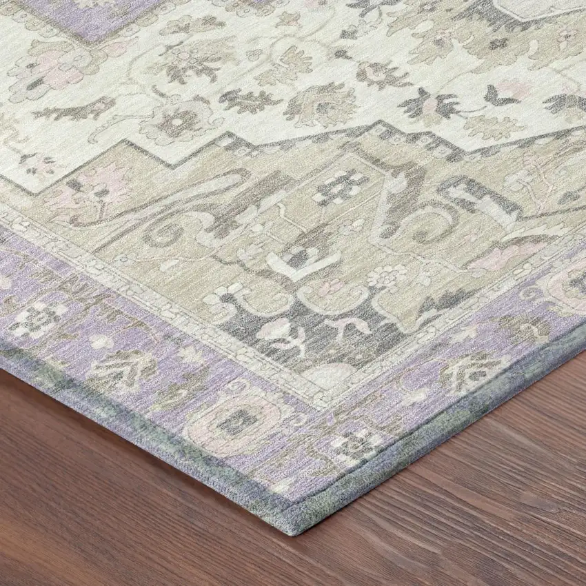 Lavender And Orange Oriental Washable Indoor Outdoor Area Rug Photo 7