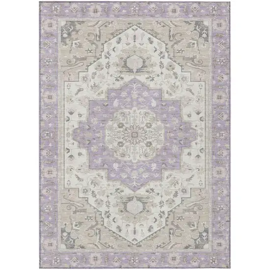 Lavender And Orange Oriental Washable Indoor Outdoor Area Rug Photo 2