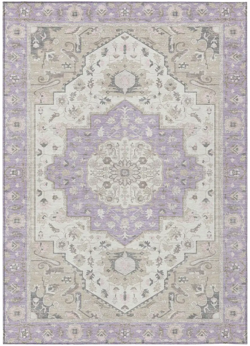 Lavender And Orange Oriental Washable Indoor Outdoor Area Rug Photo 2