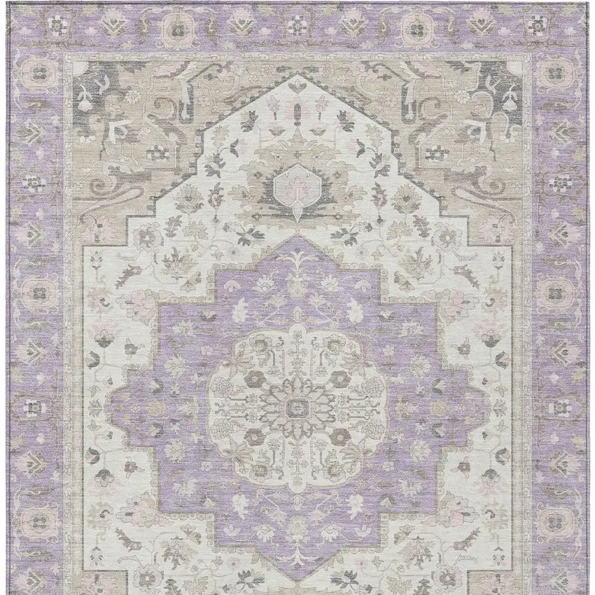 Lavender And Orange Oriental Washable Indoor Outdoor Area Rug Photo 6