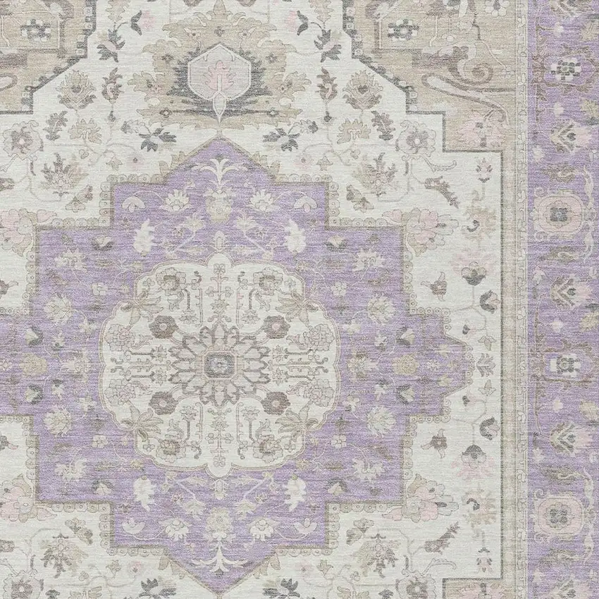 Lavender And Orange Oriental Washable Indoor Outdoor Area Rug Photo 3