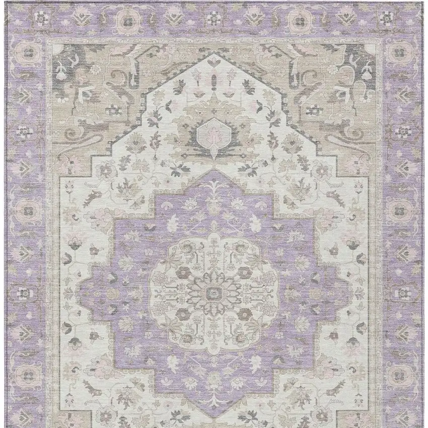 Lavender And Orange Oriental Washable Indoor Outdoor Area Rug Photo 4