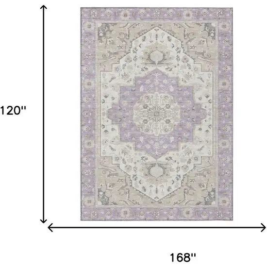 Lavender And Orange Oriental Washable Indoor Outdoor Area Rug Photo 9