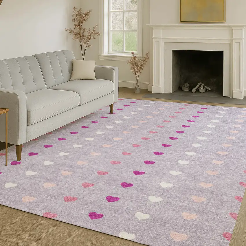 Lavender And Pink Geometric Washable Indoor Outdoor Area Rug Photo 6