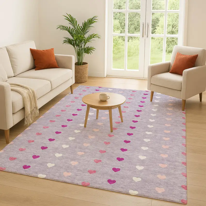 Lavender And Pink Geometric Washable Indoor Outdoor Area Rug Photo 5