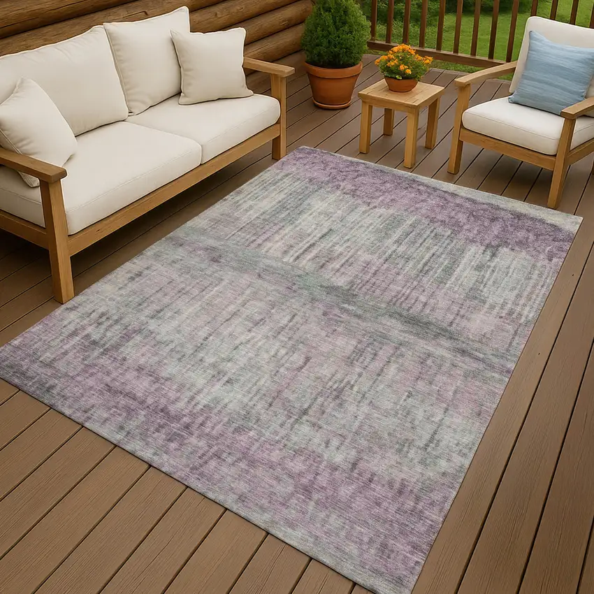 Lavender And Plum Abstract Washable Indoor Outdoor Area Rug Photo 4