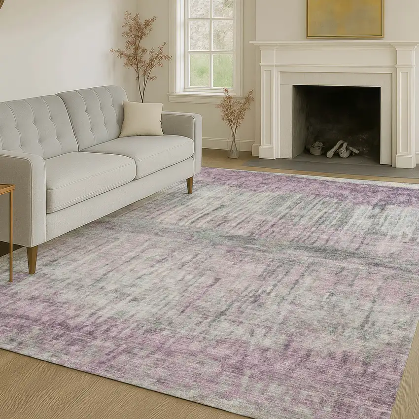 Lavender And Plum Abstract Washable Indoor Outdoor Area Rug Photo 6