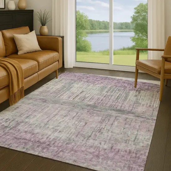 Lavender And Plum Abstract Washable Indoor Outdoor Area Rug Photo 5