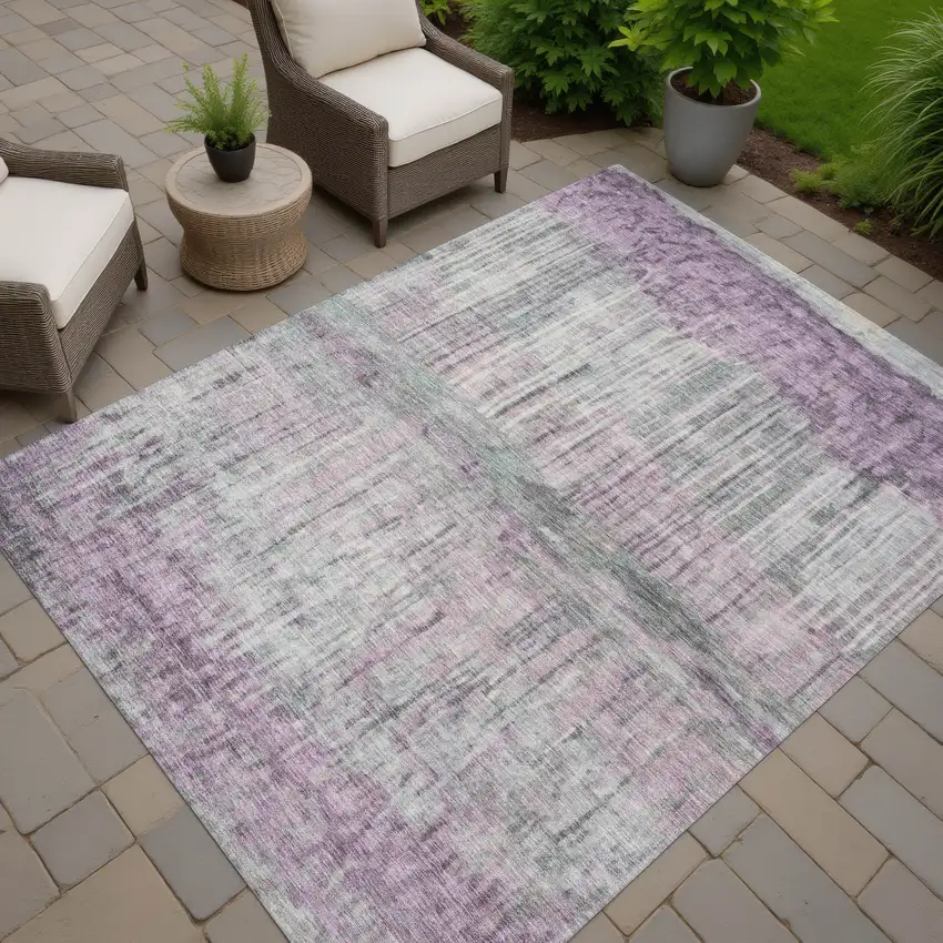 Lavender And Plum Abstract Washable Indoor Outdoor Area Rug Photo 7