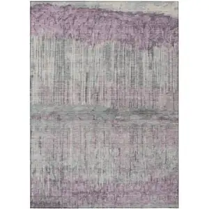 Photo of Lavender And Plum Abstract Washable Indoor Outdoor Area Rug