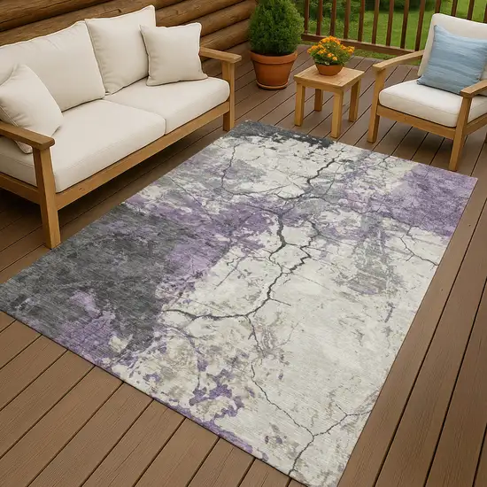 Lavender And Plum Abstract Washable Indoor Outdoor Area Rug Photo 4