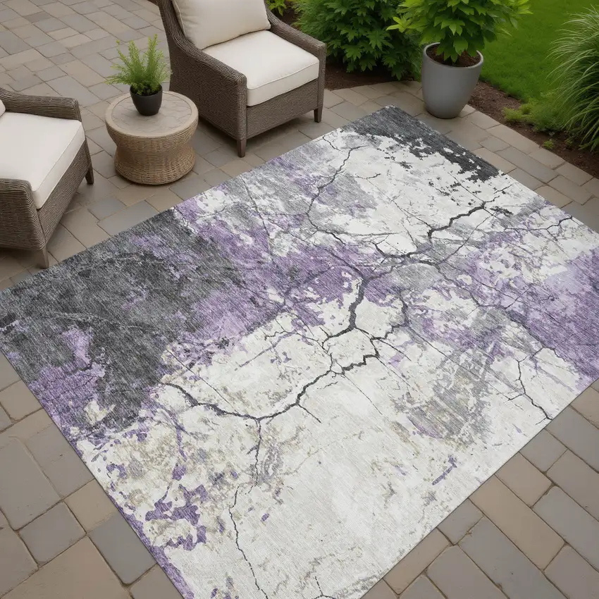 Lavender And Plum Abstract Washable Indoor Outdoor Area Rug Photo 7