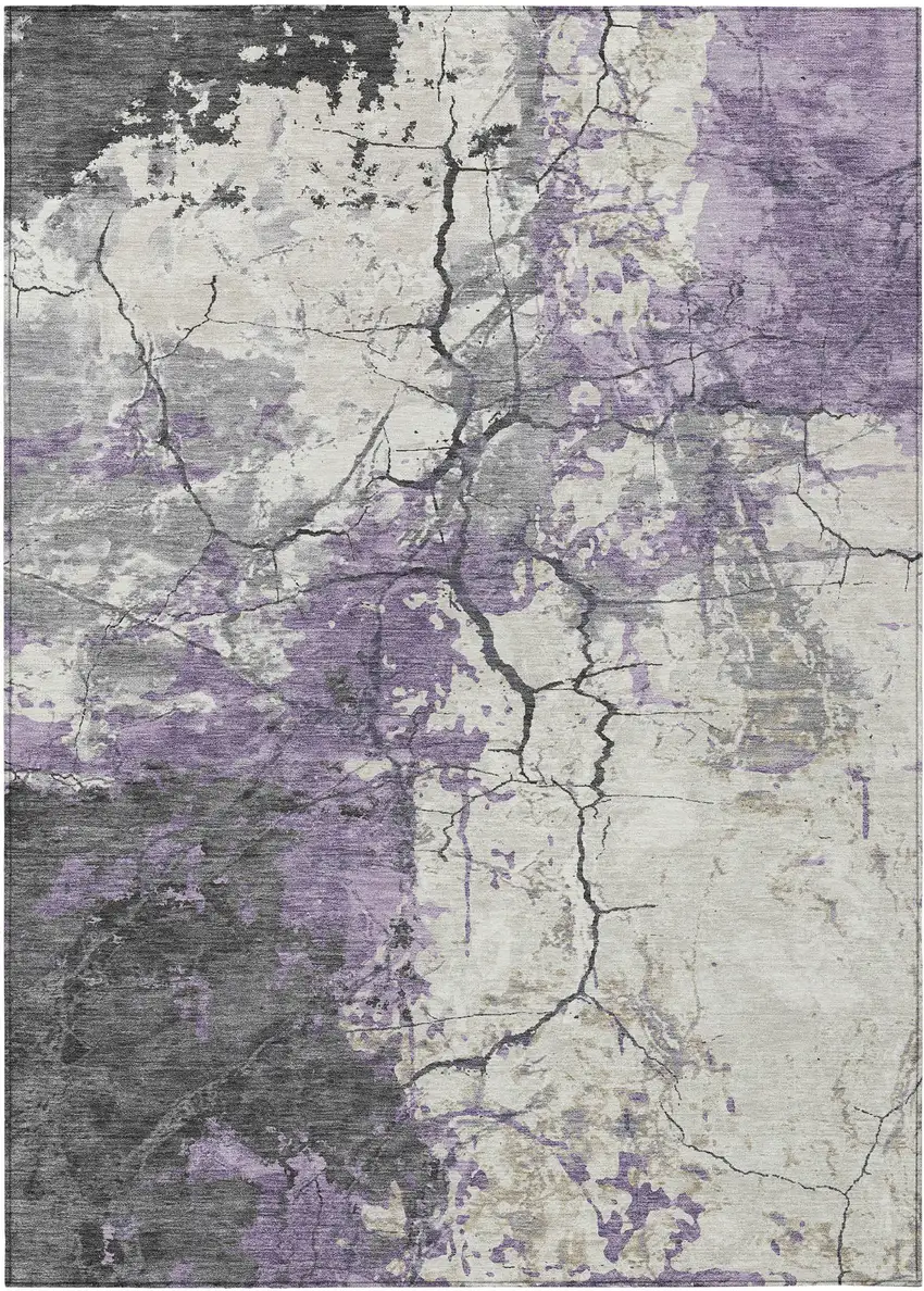 Lavender And Plum Abstract Washable Indoor Outdoor Area Rug Photo 8