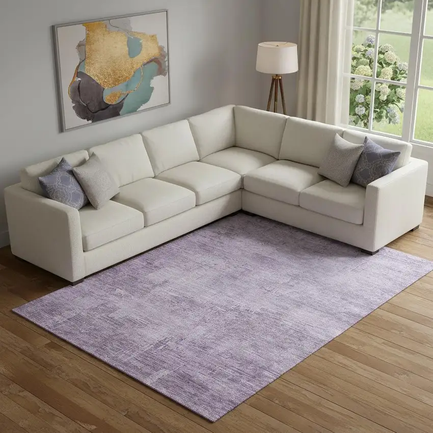 Lavender And Purple Abstract Washable Area Rug With UV Protection Photo 2