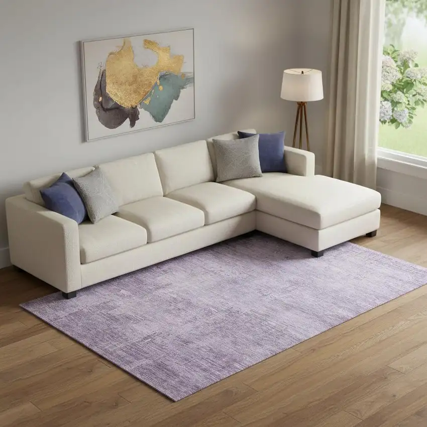 Lavender And Purple Abstract Washable Area Rug With UV Protection Photo 2