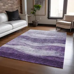 Photo of Lavender And Purple Abstract Washable Indoor Outdoor Area Rug