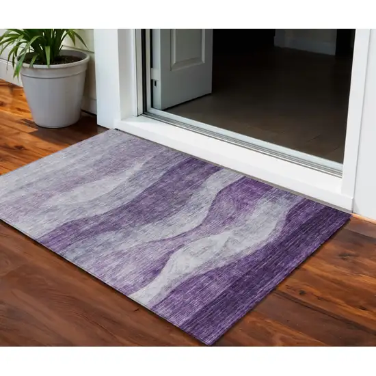 Lavender And Purple Abstract Washable Indoor Outdoor Area Rug Photo 1