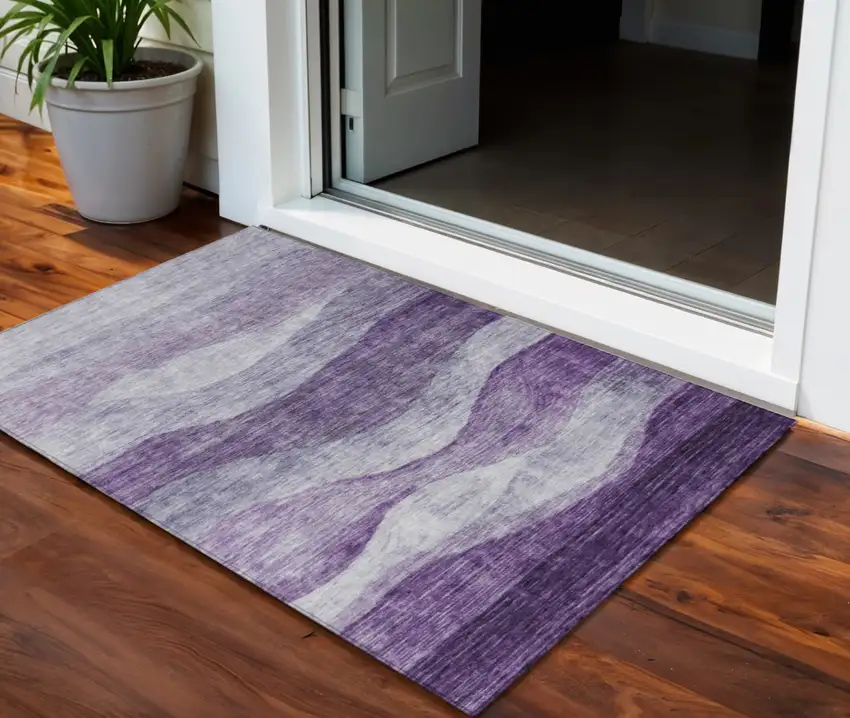 Lavender And Purple Abstract Washable Indoor Outdoor Area Rug Photo 1