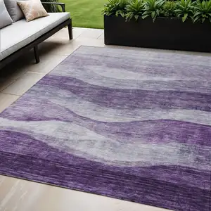 Photo of Lavender And Purple Abstract Washable Indoor Outdoor Area Rug