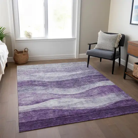 Lavender And Purple Abstract Washable Indoor Outdoor Area Rug Photo 9