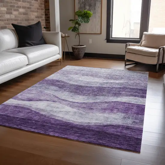 Lavender And Purple Abstract Washable Indoor Outdoor Area Rug Photo 8
