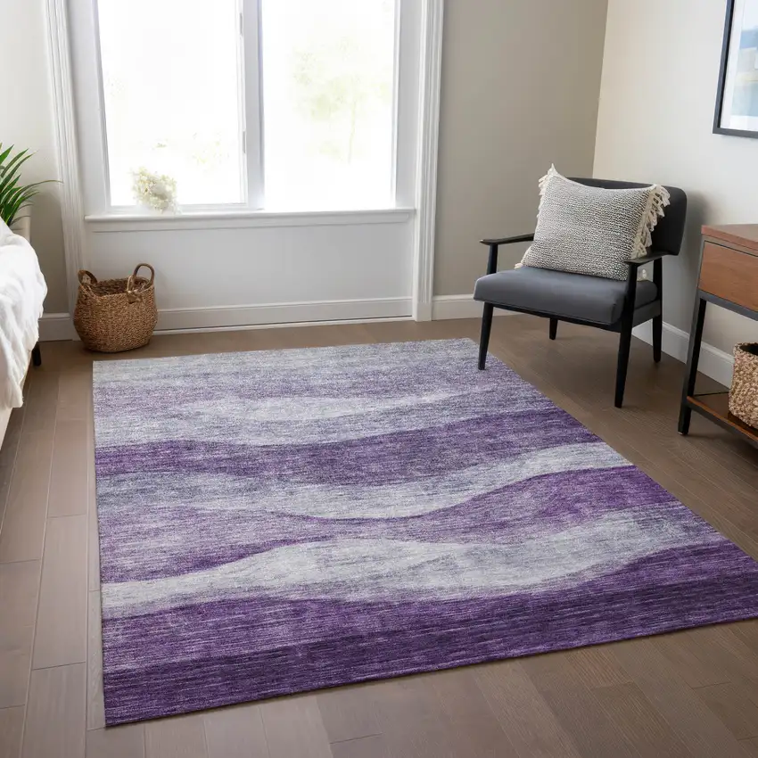 Lavender And Purple Abstract Washable Indoor Outdoor Area Rug Photo 9