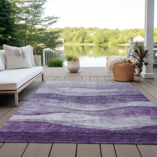 Lavender And Purple Abstract Washable Indoor Outdoor Area Rug Photo 7