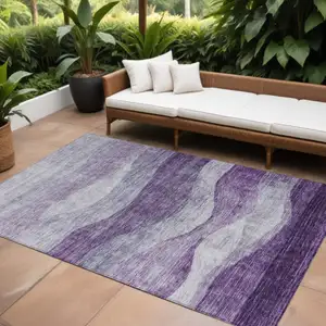 Photo of Lavender And Purple Abstract Washable Indoor Outdoor Area Rug