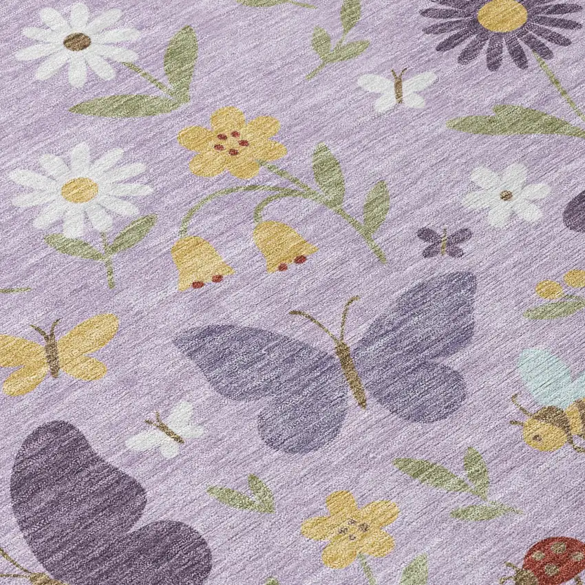 Lavender And Purple Abstract Washable Indoor Outdoor Area Rug Photo 5
