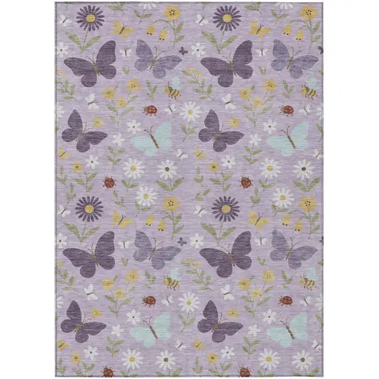 Lavender And Purple Abstract Washable Indoor Outdoor Area Rug Photo 1