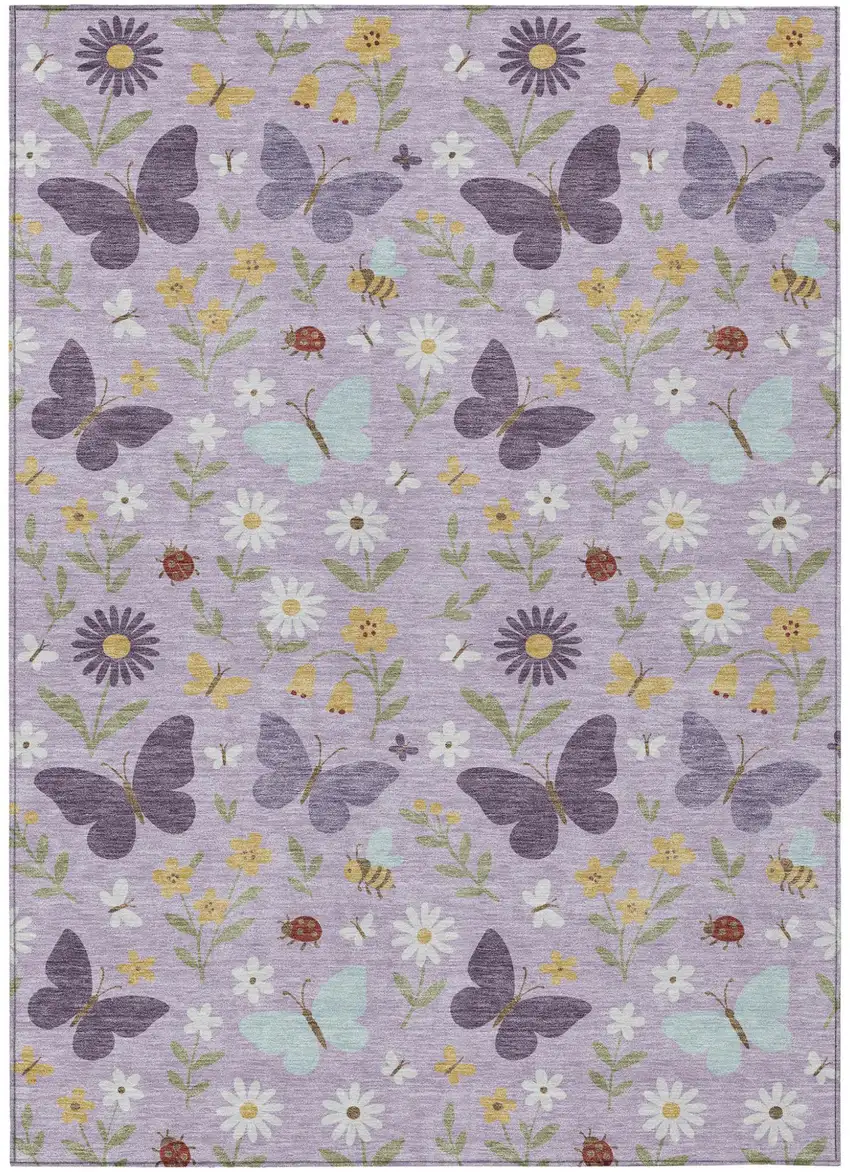 Lavender And Purple Abstract Washable Indoor Outdoor Area Rug Photo 1