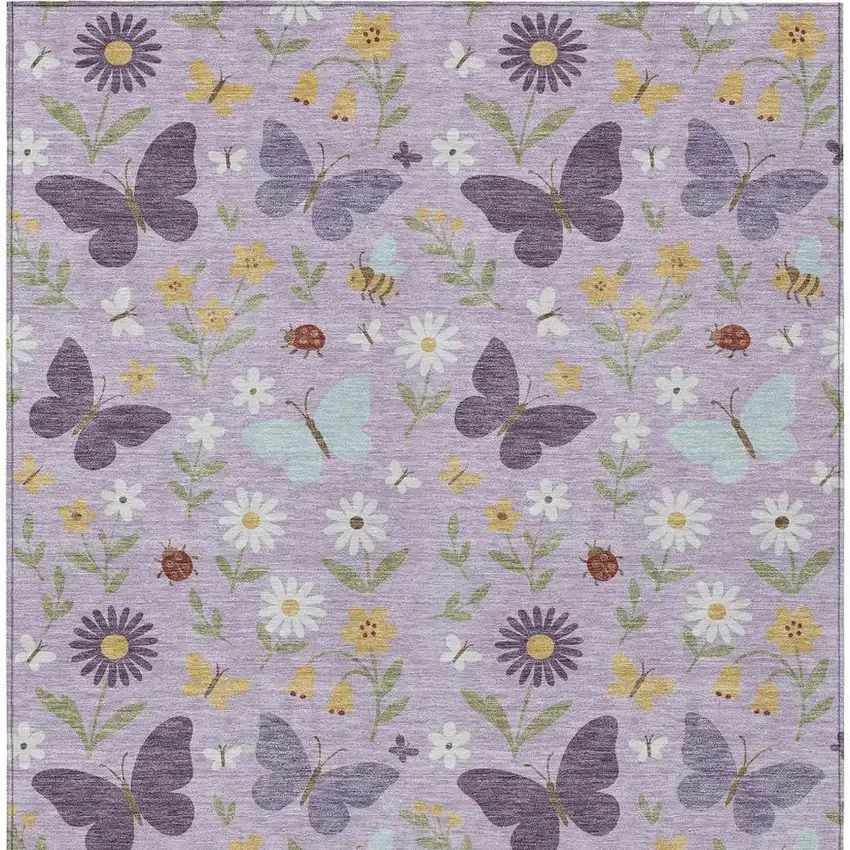 Lavender And Purple Abstract Washable Indoor Outdoor Area Rug Photo 3