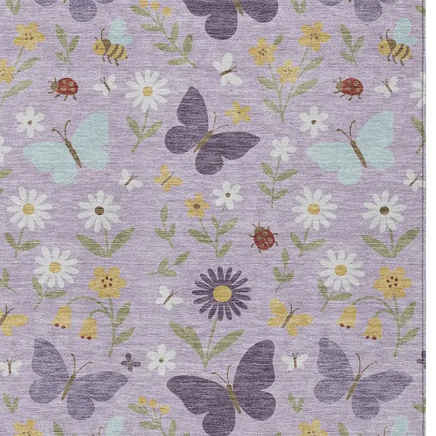 Lavender And Purple Abstract Washable Indoor Outdoor Area Rug Photo 2
