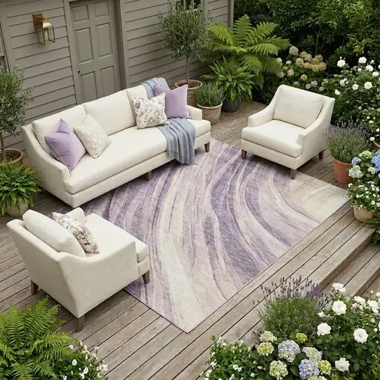 Lavender And Purple Abstract Washable Indoor Outdoor Area Rug Photo 1