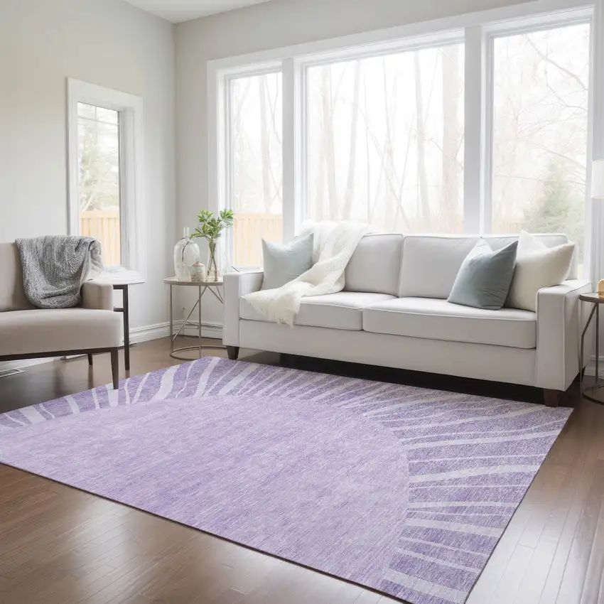 Lavender And Purple Abstract Washable Indoor Outdoor Area Rug Photo 9