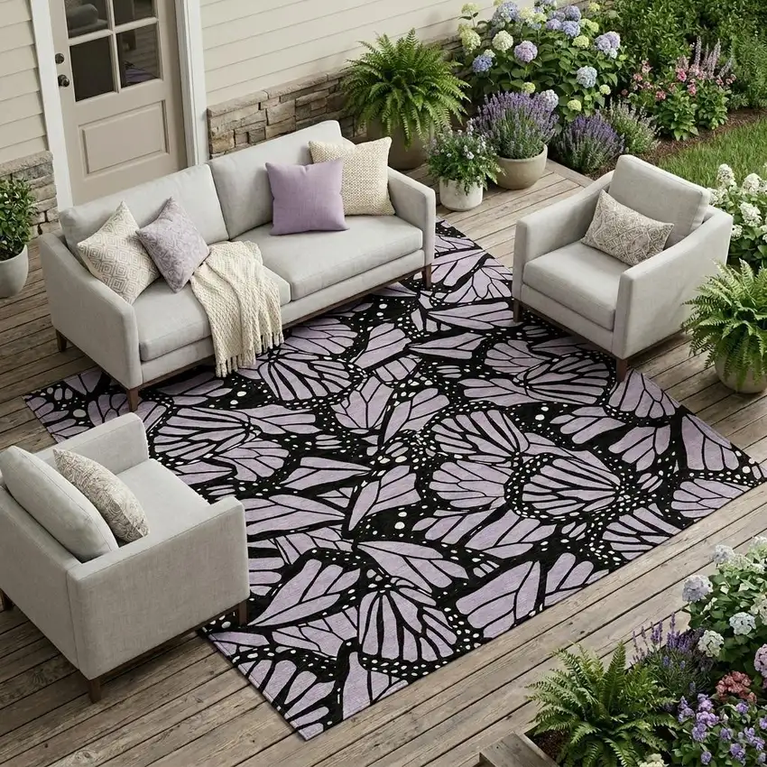 Lavender And Purple Animal Print Washable Indoor Outdoor Area Rug Photo 1