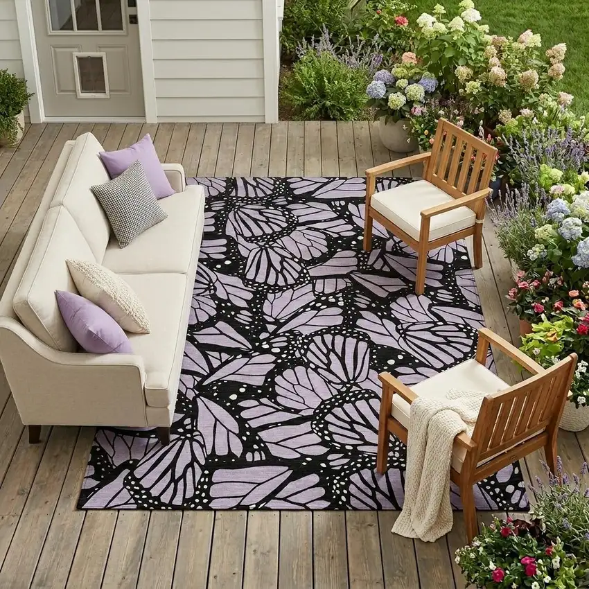 Lavender And Purple Animal Print Washable Indoor Outdoor Area Rug Photo 1