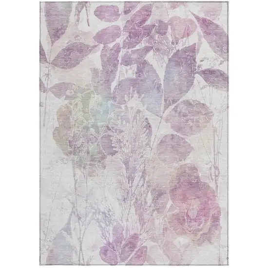 Lavender And Purple Botanical Leaves Washable Indoor Outdoor Area Rug Photo 1