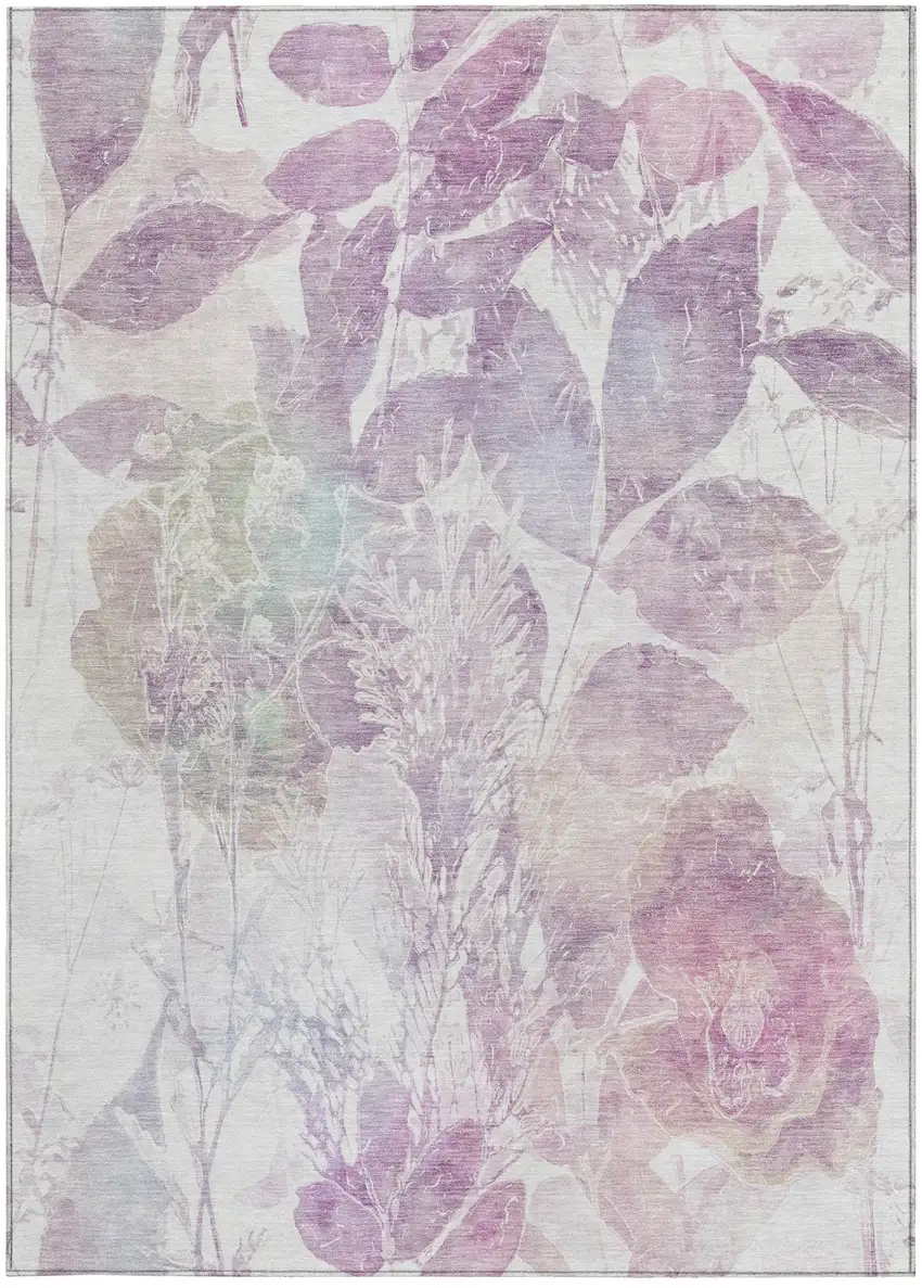 Lavender And Purple Botanical Leaves Washable Indoor Outdoor Area Rug Photo 1