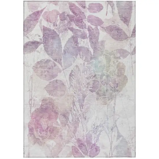 Lavender And Purple Botanical Leaves Washable Indoor Outdoor Area Rug Photo 3