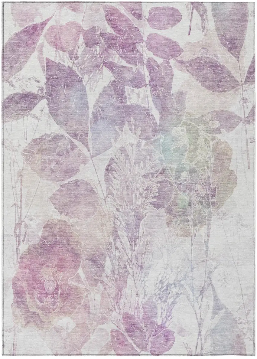 Lavender And Purple Botanical Leaves Washable Indoor Outdoor Area Rug Photo 3