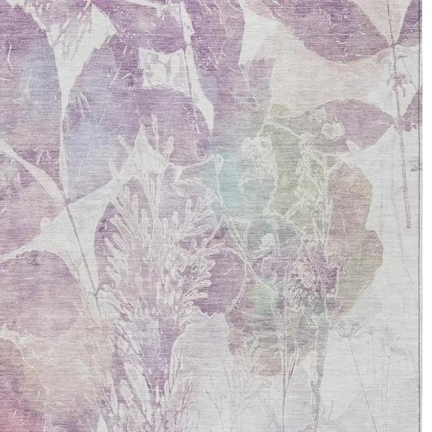Lavender And Purple Botanical Leaves Washable Indoor Outdoor Area Rug Photo 2