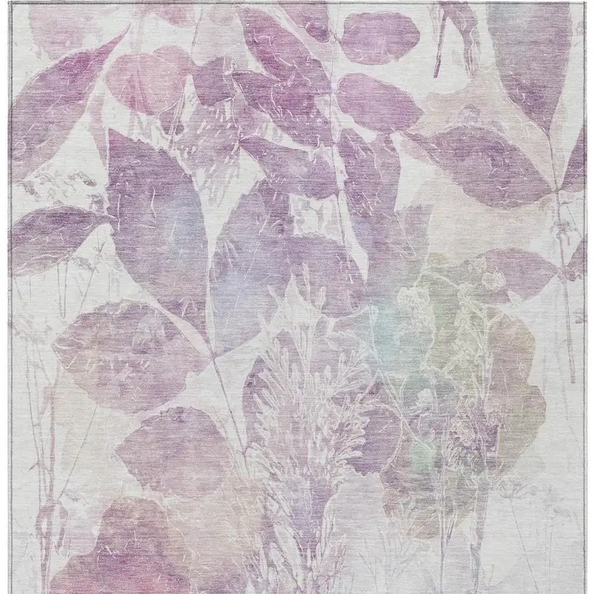 Lavender And Purple Botanical Leaves Washable Indoor Outdoor Area Rug Photo 8