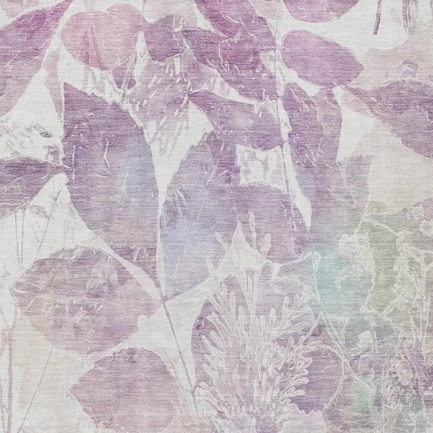 Lavender And Purple Botanical Leaves Washable Indoor Outdoor Area Rug Photo 9