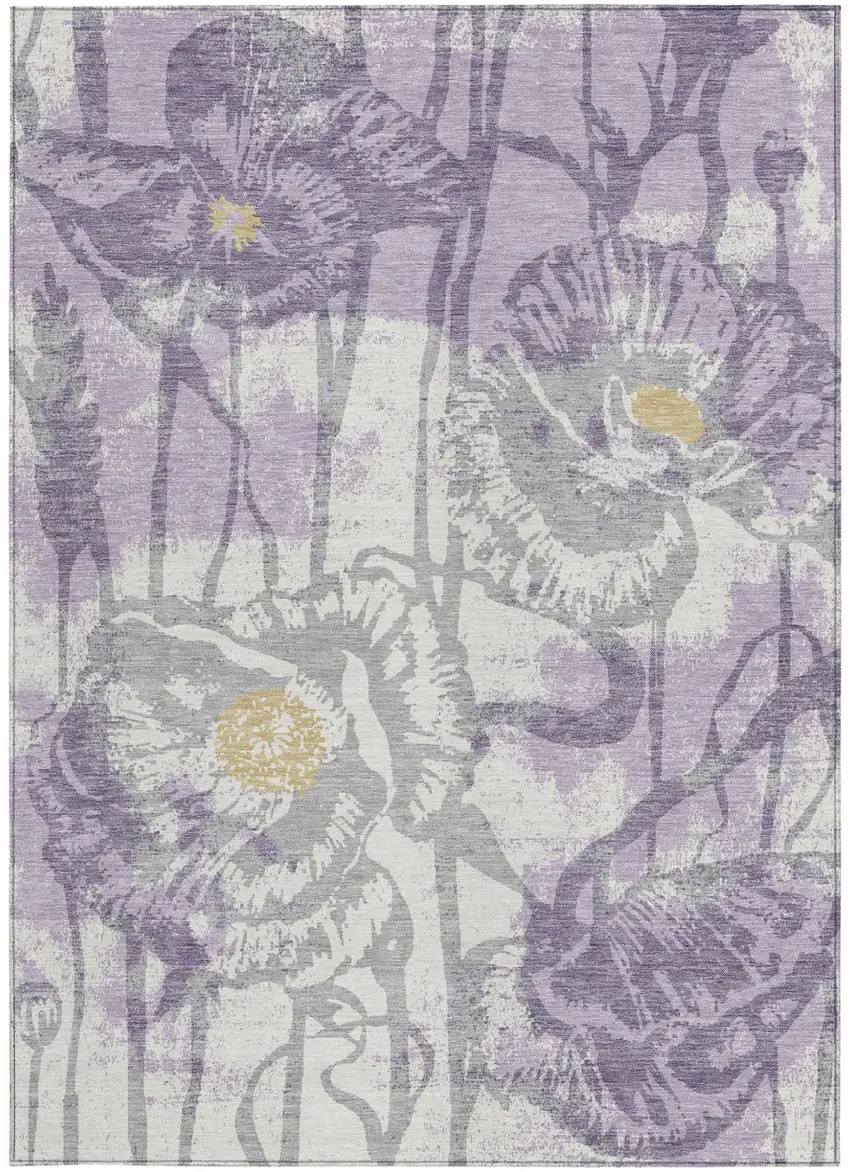 Lavender And Purple Floral Washable Indoor Outdoor Area Rug Photo 3