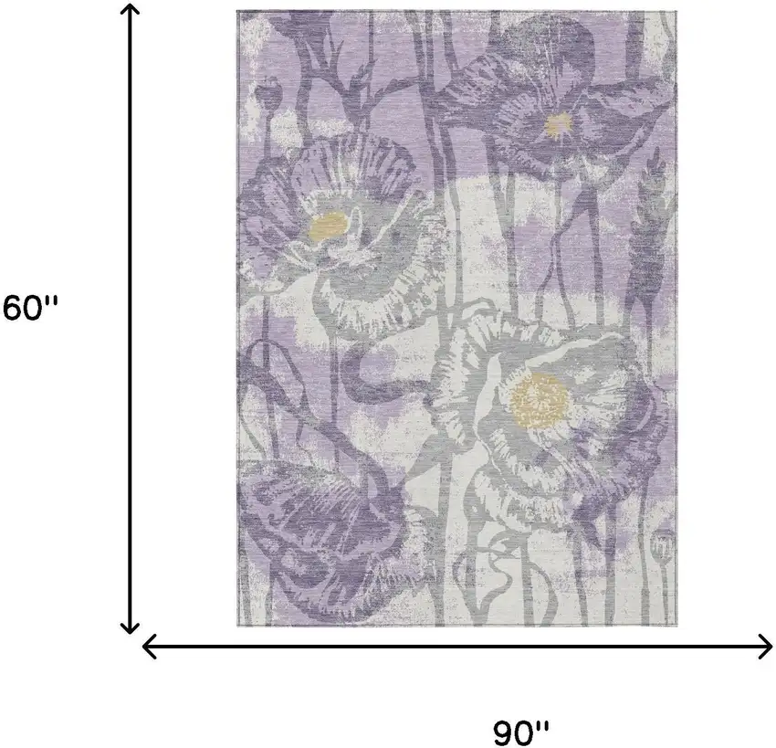Lavender And Purple Floral Washable Indoor Outdoor Area Rug Photo 6